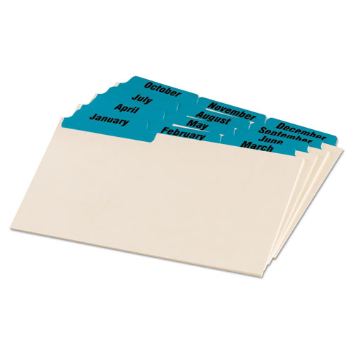 Picture of Manila Index Card Guides with Laminated Tabs, 1/3-Cut Top Tab, January to December, 4 x 6, Manila, 12/Set