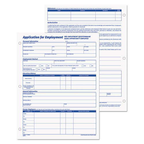 Picture of Employee Application Form, One-Part (No Copies), 11 x 8.38, 50 Forms/Pad, 2 Pads/Pack