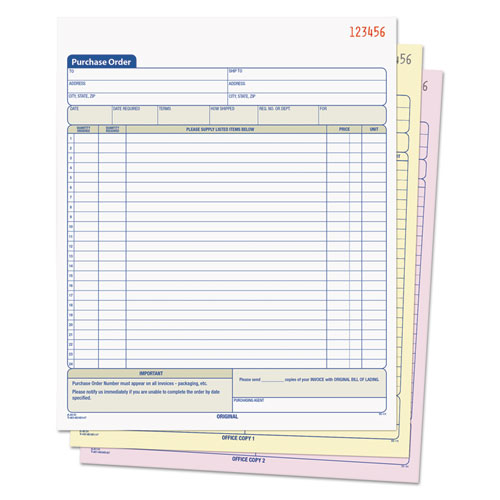 Picture of Purchase Order Book, 22 Lines, Three-Part Carbonless, 8.38 x 10.19, 50 Forms Total