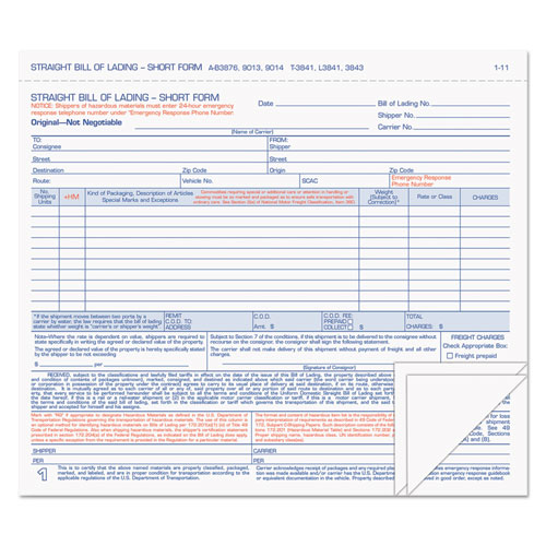 Picture of Hazardous Material Short Form, Three-Part Carbonless, 7 x 8.5, 50 Forms Total