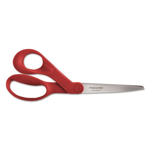 Picture of Our Finest Left-Hand Scissors, 8" Long, 3.3" Cut Length, Red Offset Handle