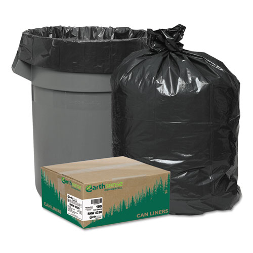 Picture of Linear Low Density Recycled Can Liners, 56 gal, 2 mil, 43" x 47", Black, 10 Bags/Roll, 10 Rolls/Carton