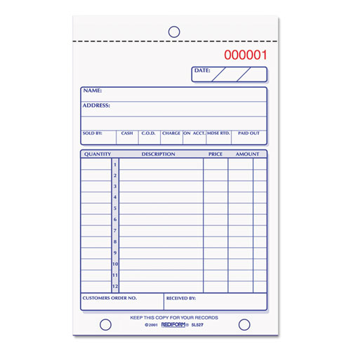 Picture of Sales Book, 12 Lines, Two-Part Carbonless, 4.25 x 6.38, 50 Forms Total