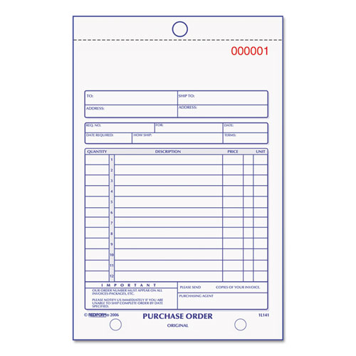Picture of Purchase Order Book, 12 Lines, Three-Part Carbonless, 5.5 x 7.88, 50 Forms Total
