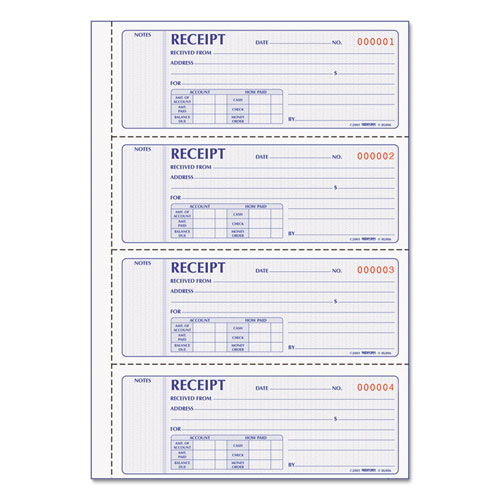Picture of Money Receipt Book, Softcover, Two-Part Carbonless, 7 x 2.75, 4 Forms/Sheet, 200 Forms Total