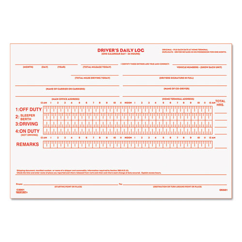 Picture of Driver's Daily Log Book with Daily Record and Hours Summary, Two-Part Carbonless, 7.88 x 5.5, 31 Forms Total