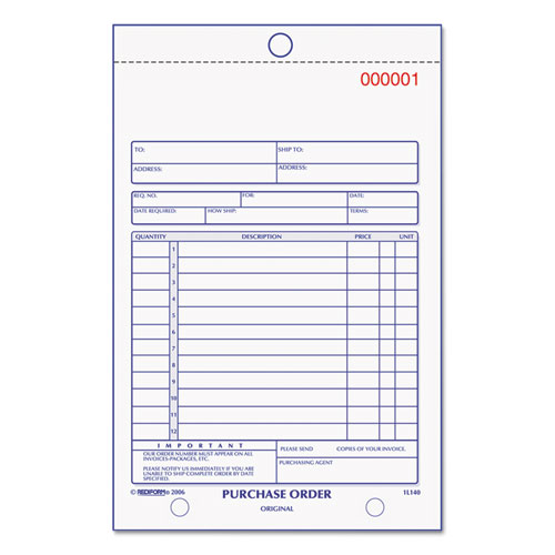 Picture of Purchase Order Book, 12 Lines, Two-Part Carbonless, 5.5 x 7.88, 50 Forms Total