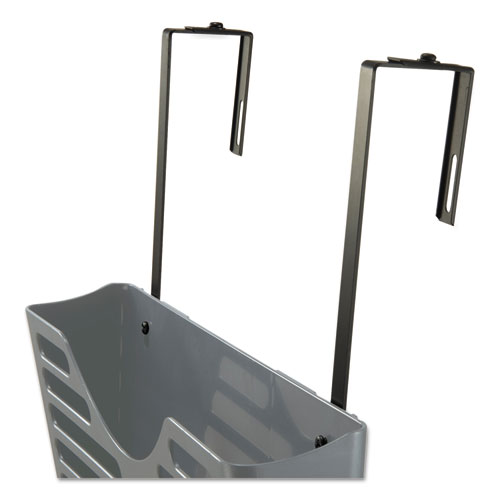 Picture of Recycled Plastic Cubicle Triple File Pocket, Cubicle Pins Mount, 13.5 x 4.75 x 28, Charcoal