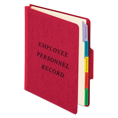 Picture of Vertical-Style Personnel Folders, 2" Expansion, 5 Dividers, 2 Fasteners, Letter Size, Red Exterior