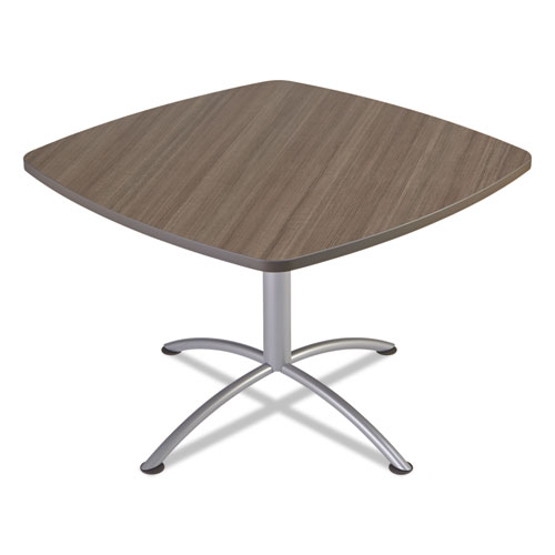 Picture of iLand Cafe-Height Table with Contoured Edges, Square, 42" x 42" x 29", Natural Teak Top, Silver Base