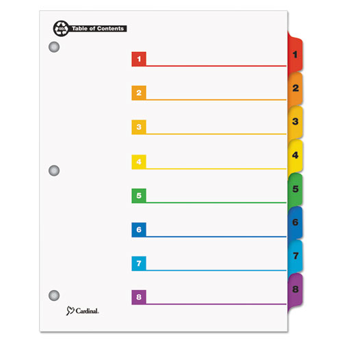 Picture of OneStep 100% Recycled Printable Table of Contents Dividers, 8-Tab, 1 to 8, 11 x 8.5, White, 1 Set