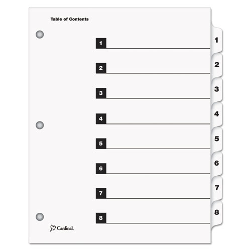 Picture of QuickStep OneStep Printable Table of Contents and Dividers, 8-Tab, 1 to 8, 11 x 8.5, White, White Tabs, 24 Sets