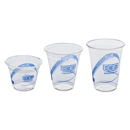 Picture of BlueStripe 25% Recycled Content Cold Cups Convenience Pack, 9 oz, Clear/Blue, 50/Pack