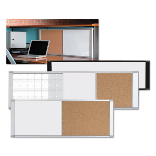 Picture of Cubicle Workstation Dry Erase Board, Combo Magnetic Dry Erase/Bulletin, 48" x 18", Tan/White Surface, Satin Aluminum Frame