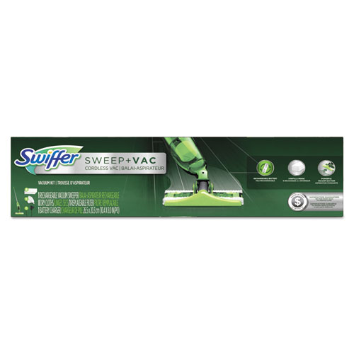 Picture of Sweep + Vac Starter Kit with 8 Dry Cloths, 10" Cleaning Path, Green/Silver, 2 Kits/Carton
