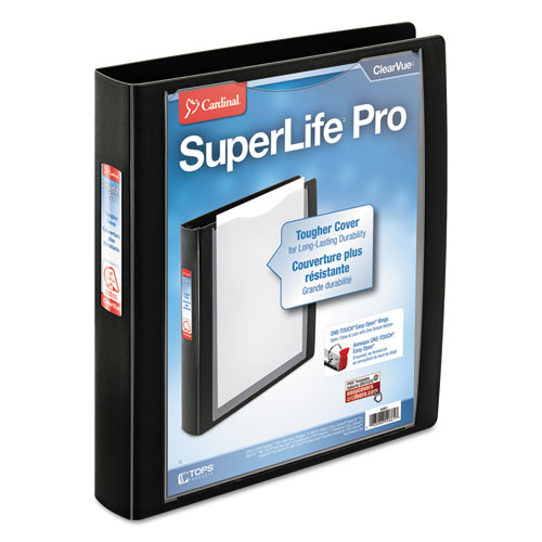 Picture of SuperLife Pro Easy Open ClearVue Locking Slant-D Ring Binder, 3 Rings, 1.5" Capacity, 11 x 8.5, Black