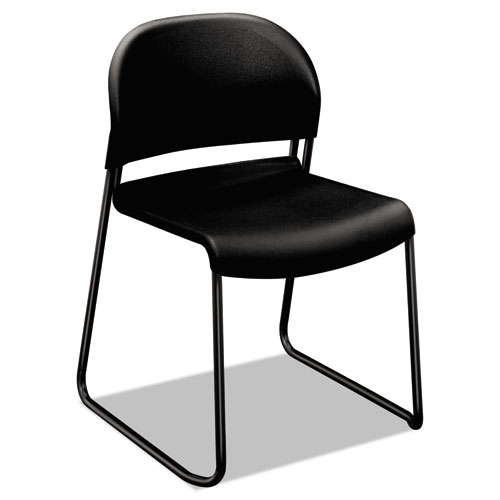 Picture of GuestStacker High Density Chairs, Supports Up to 300 lb, 17.5" Seat Height, Onyx Seat, Onyx Back, Black Base, 4/Carton
