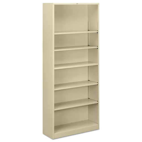 Metal+Bookcase%2C+Six-Shelf%2C+34.5w+x+12.63d+x+81.13h%2C+Putty