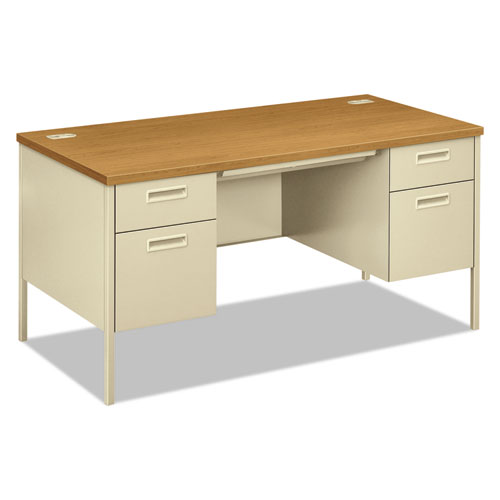 Picture of Metro Classic Series Double Pedestal Desk, Flush Panel SCS, 60" x 30" x 29.5", Harvest/Putty