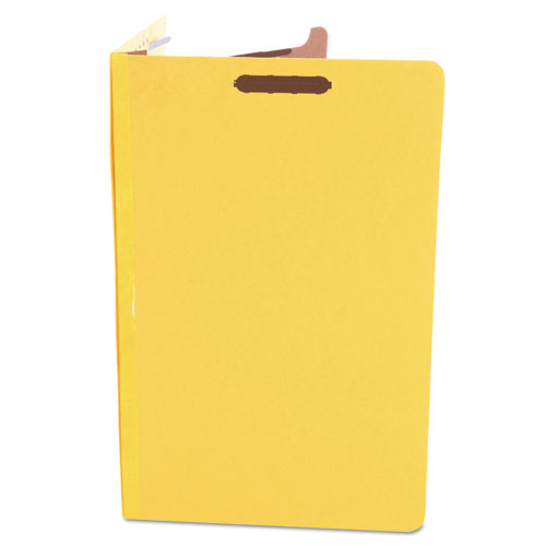 Picture of Bright Colored Pressboard Classification Folders, 2" Expansion, 1 Divider, 4 Fasteners, Legal Size, Yellow Exterior, 10/Box