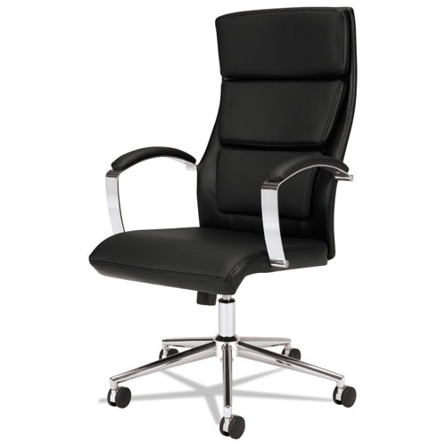 Picture of HVL105 Executive High-Back Leather Chair, Supports 250 lb, 17.5" to 20.25" Seat, Black Seat/Back, Polished Aluminum Base