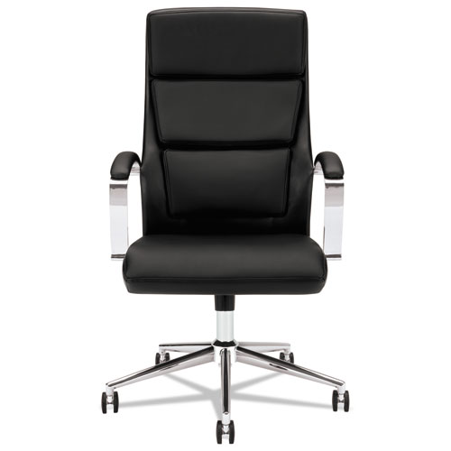 Picture of HVL105 Executive High-Back Leather Chair, Supports 250 lb, 17.5" to 20.25" Seat, Black Seat/Back, Polished Aluminum Base