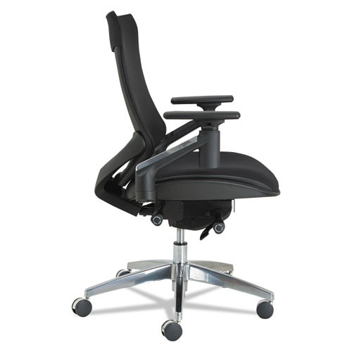 Picture of Alera EB-W Series Pivot Arm Multifunction Mesh Chair, Supports 275 lb, 18.62" to 22.32" Seat, Black Seat/Back, Aluminum Base