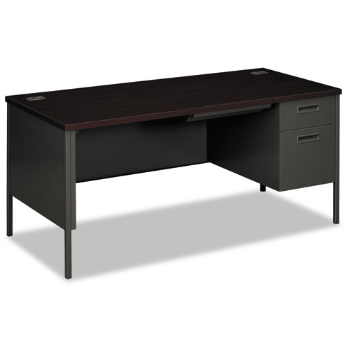 Picture of Metro Classic Series Right Pedestal "L" Workstation Desk, 66" x 30" x 29.5", Mahogany/Charcoal