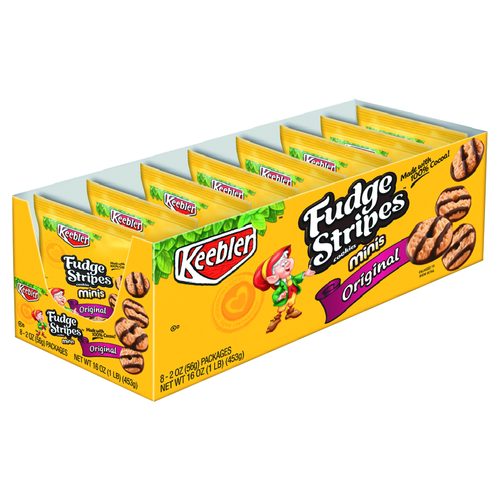 Picture of Mini Cookies, Fudge Stripes, 2 oz Snack Pack, 8/Box