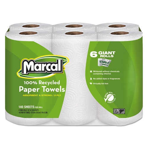 100%25+Premium+Recycled+Kitchen+Roll+Towels%2C+2-Ply%2C+11+x+5.5%2C+White%2C+140%2FRoll%2C+24+Rolls%2FCarton