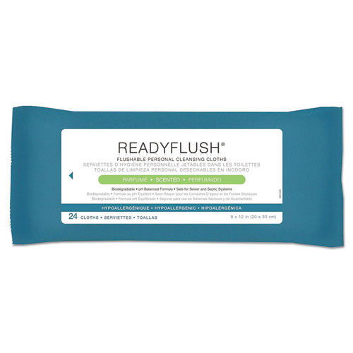 Picture of ReadyFlush Biodegradable Flushable Wipes, 1-Ply, 8 x 12, White, 24/Pack