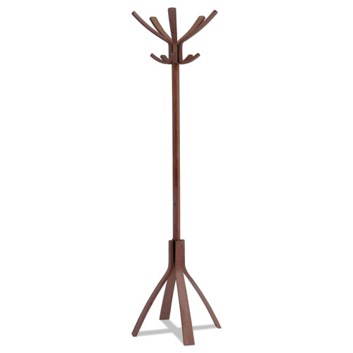 Picture of Cafe Wood Coat Stand, Ten Peg/Five Hook, 21.67w x 21.67d x 69.33h, Espresso Brown
