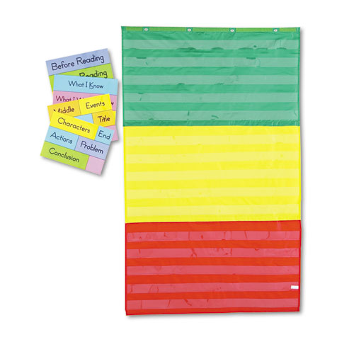 Picture of Adjustable Tri-Section Pocket Chart, 15 Pockets, Guide, 33.75 x 55.5, Red/Green/Yellow
