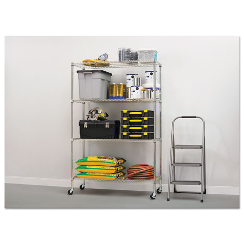 Picture of NSF Certified 4-Shelf Wire Shelving Kit with Casters, 48w x 18d x 72h, Silver