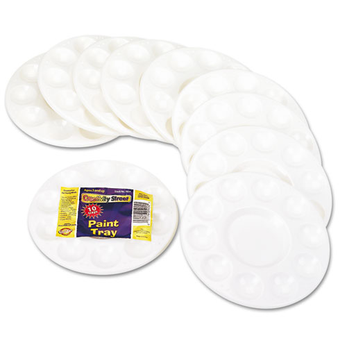 Picture of Round Plastic Paint Trays for Classroom, White, 10/Pack