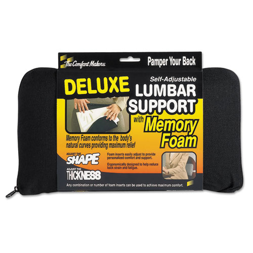 Picture of The ComfortMakers Deluxe Lumbar Support Cushion, Memory Foam, 12.5 x 2.5 x 7.5, Black