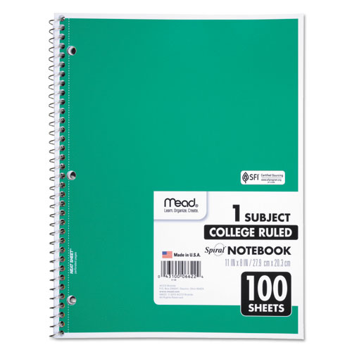 Picture of Spiral Notebook, 3-Hole Punched, 1-Subject, Medium/College Rule, Randomly Assorted Cover Color, (100) 11 x 8 Sheets