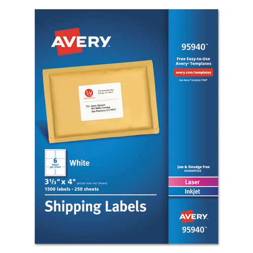 Picture of White Shipping Labels-Bulk Packs, Inkjet/Laser Printers, 3.33 x 4, White, 6/Sheet, 250 Sheets/Box