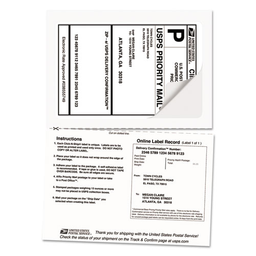 Picture of Shipping Labels with Paper Receipt and TrueBlock Technology, Inkjet/Laser Printers, 5.06 x 7.63, White, 50/Pack