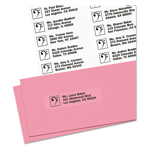 Picture of Matte Clear Easy Peel Mailing Labels w/ Sure Feed Technology, Laser Printers, 1 x 4, Clear, 20/Sheet, 50 Sheets/Box