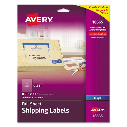 Picture of Matte Clear Shipping Labels, Inkjet Printers, 8.5 x 11, Clear, 10/Pack