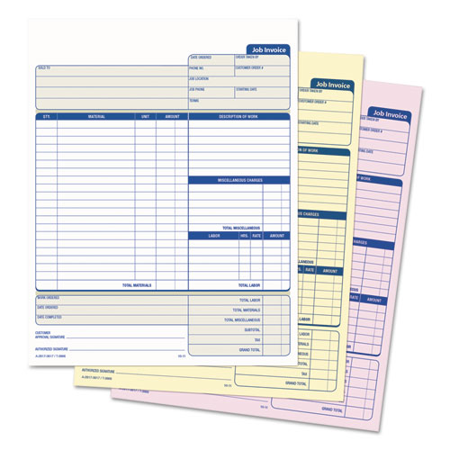 Picture of Job Invoice, Snap-Off Triplicate Form, Three-Part Carbonless, 8.5 x 11.63, 50 Forms Total