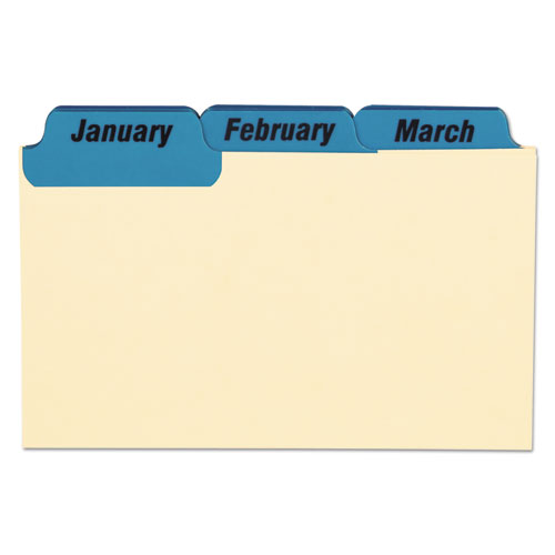 Picture of Manila Index Card Guides with Laminated Tabs, 1/3-Cut Top Tab, January to December, 3 x 5, Manila, 12/Set