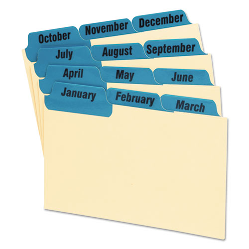 Picture of Manila Index Card Guides with Laminated Tabs, 1/3-Cut Top Tab, January to December, 3 x 5, Manila, 12/Set
