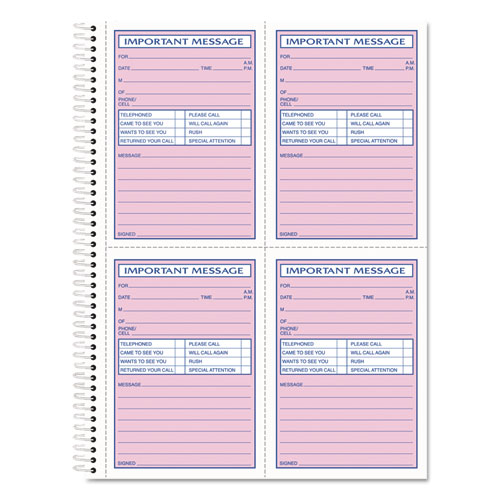Picture of Telephone Message Book with Fax/Mobile Section, Two-Part Carbonless, 3.88 x 5.5, 4 Forms/Sheet, 400 Forms Total