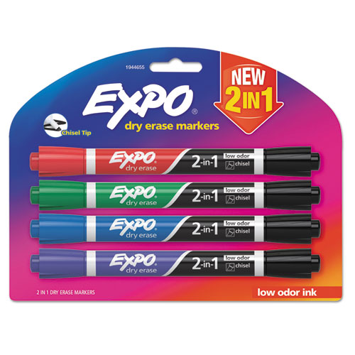2-In-1+Dry+Erase+Markers%2C+Fine%2Fbroad+Chisel+Tips%2C+Assorted+Primary+Colors%2C+4%2Fpack