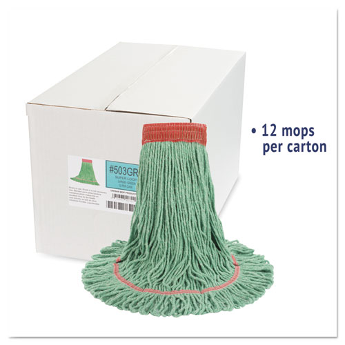 Picture of Super Loop Wet Mop Head, Cotton/Synthetic Fiber, 5" Headband, Large Size, Green, 12/Carton