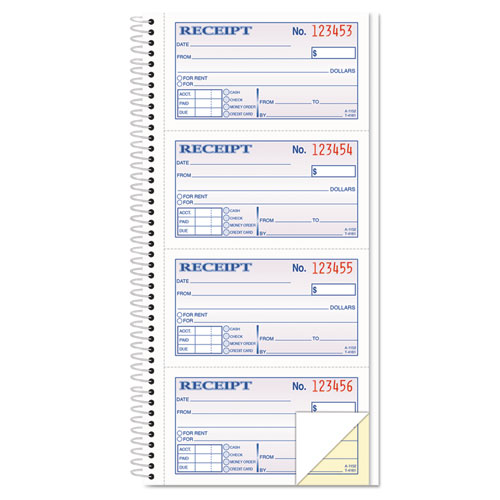 Picture of Spiralbound Money and Rent Receipt Book, Two-Part Carbonless, 4.75 x 2.75, 4 Forms/Sheet, 200 Forms Total