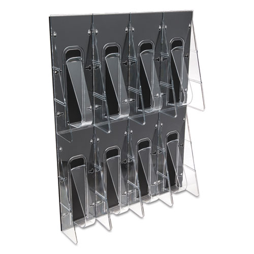Picture of Stand-Tall 8-Bin Wall-Mount Literature Rack, Leaflet, 18.25w x 3.38d x 23.75h, Clear/Black