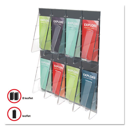 Picture of Stand-Tall 8-Bin Wall-Mount Literature Rack, Leaflet, 18.25w x 3.38d x 23.75h, Clear/Black